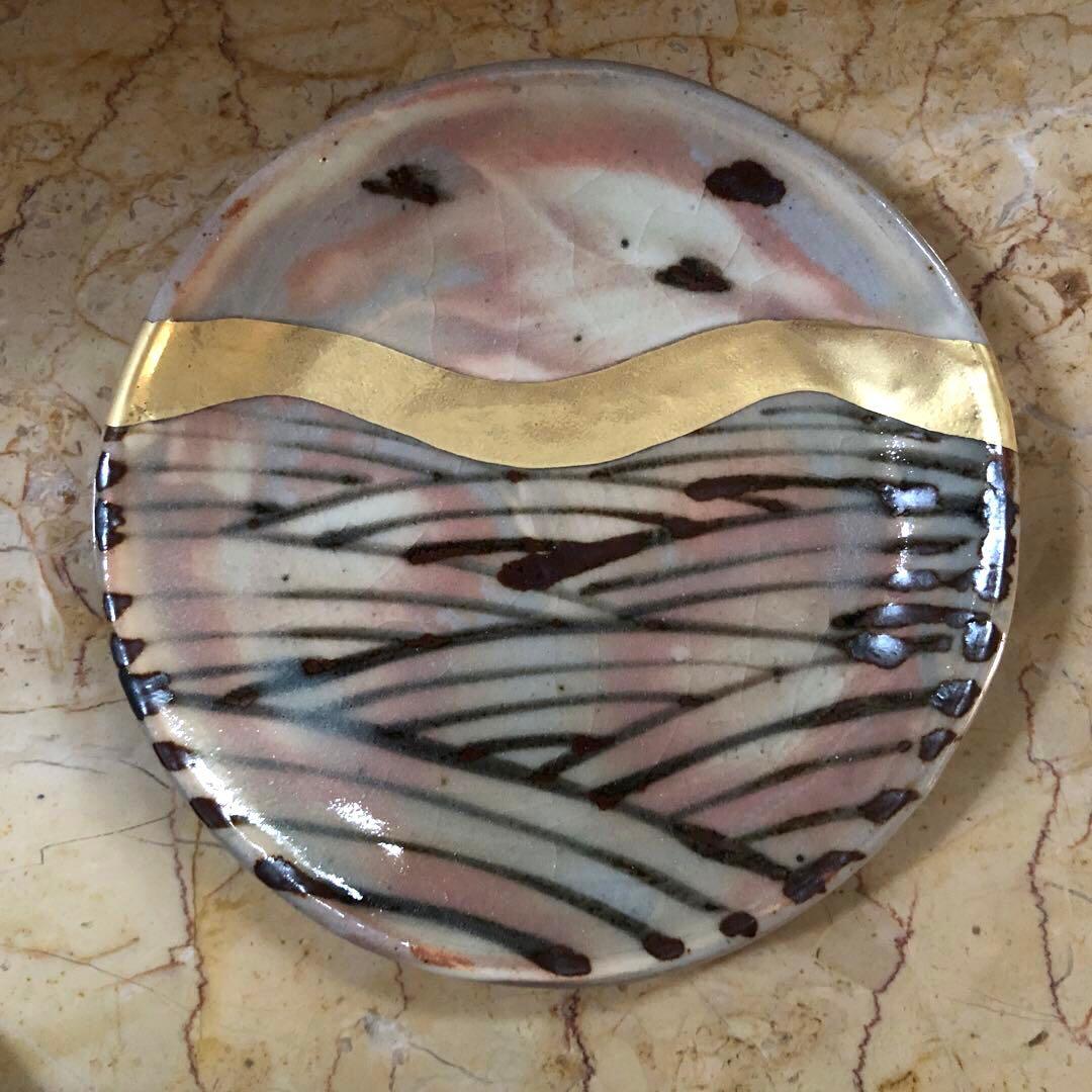 仙山窯 安藤日出武作 乾山風金彩銘々皿5客