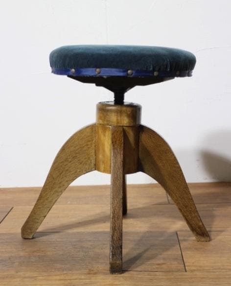 アンティークドクターチェア 丸椅子 スツール 楢 ナラ材 ベロア生地 張替済み