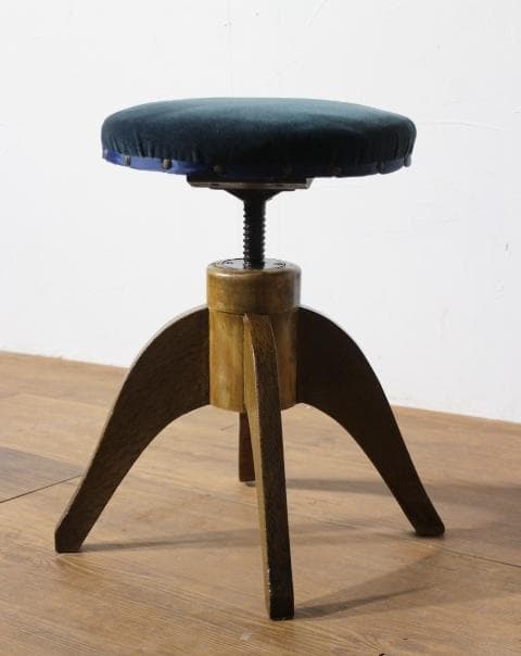 アンティークドクターチェア 丸椅子 スツール 楢 ナラ材 ベロア生地 張替済み