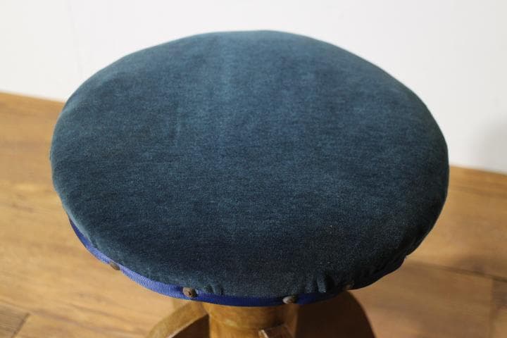 アンティークドクターチェア 丸椅子 スツール 楢 ナラ材 ベロア生地 張替済み