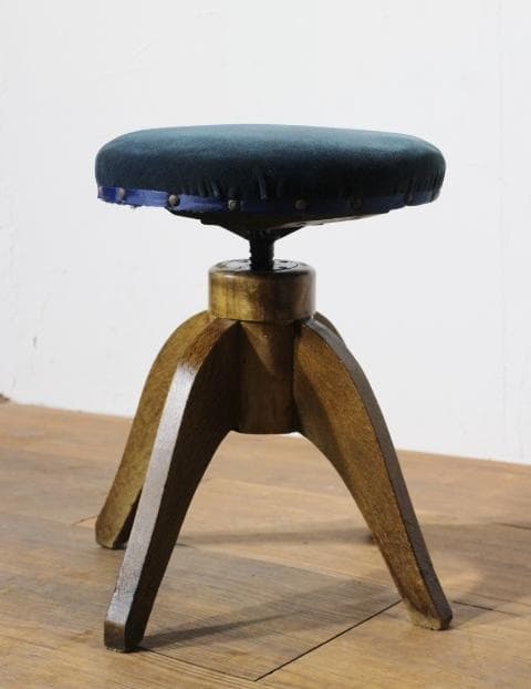 アンティークドクターチェア 丸椅子 スツール 楢 ナラ材 ベロア生地 張替済み