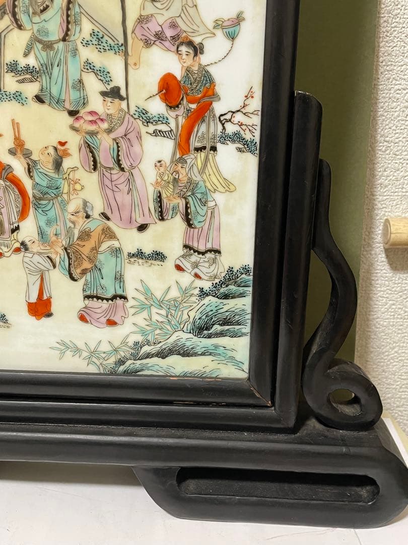 中国美術　人物の図　陶板画　硯屏