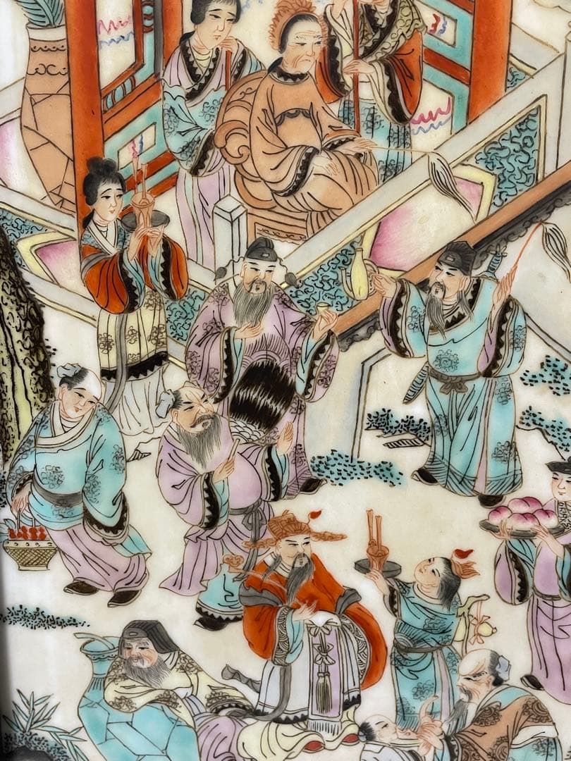 中国美術　人物の図　陶板画　硯屏