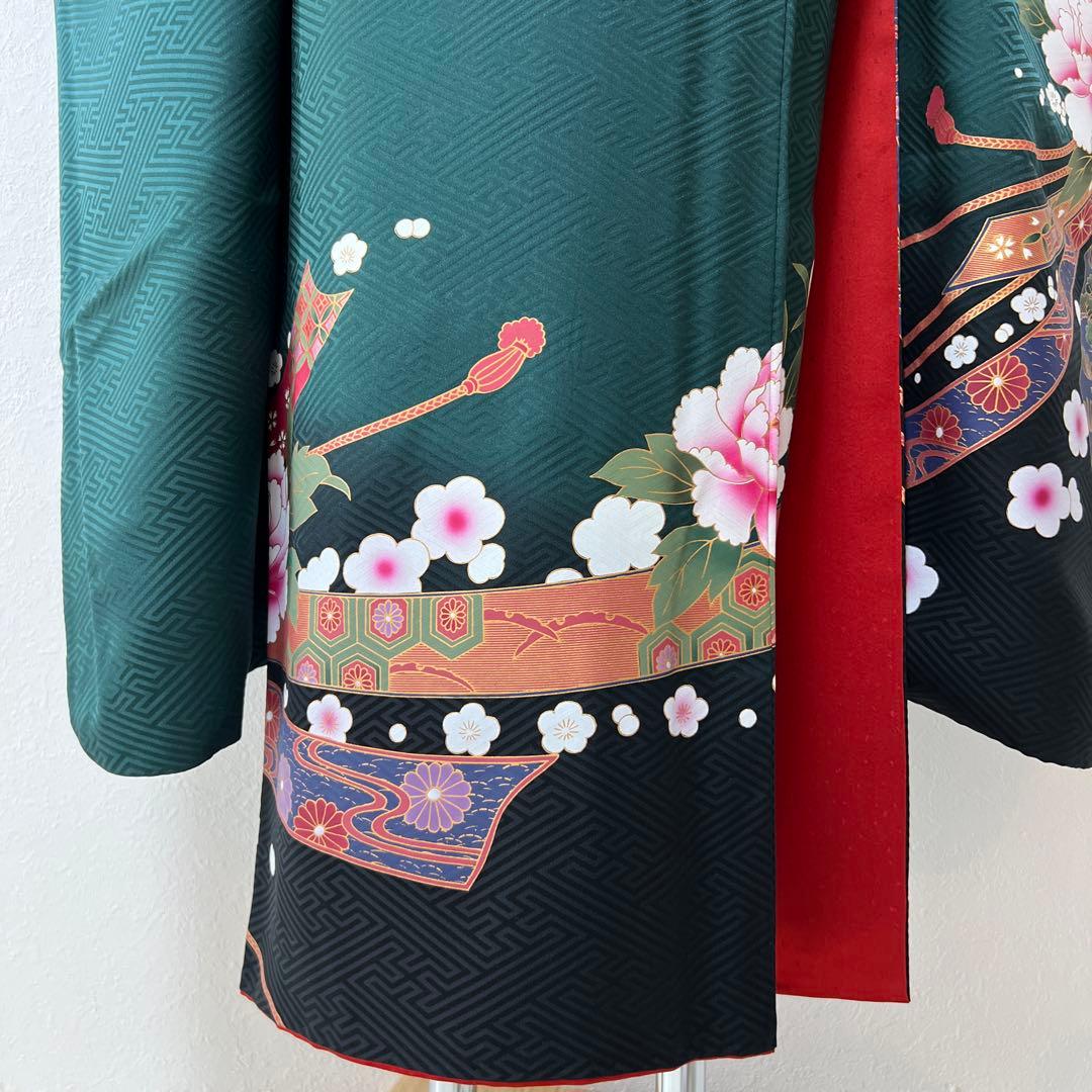 387 振袖フルセット 正絹 深緑 グリーン 金彩 暈し染め ゆったり XL