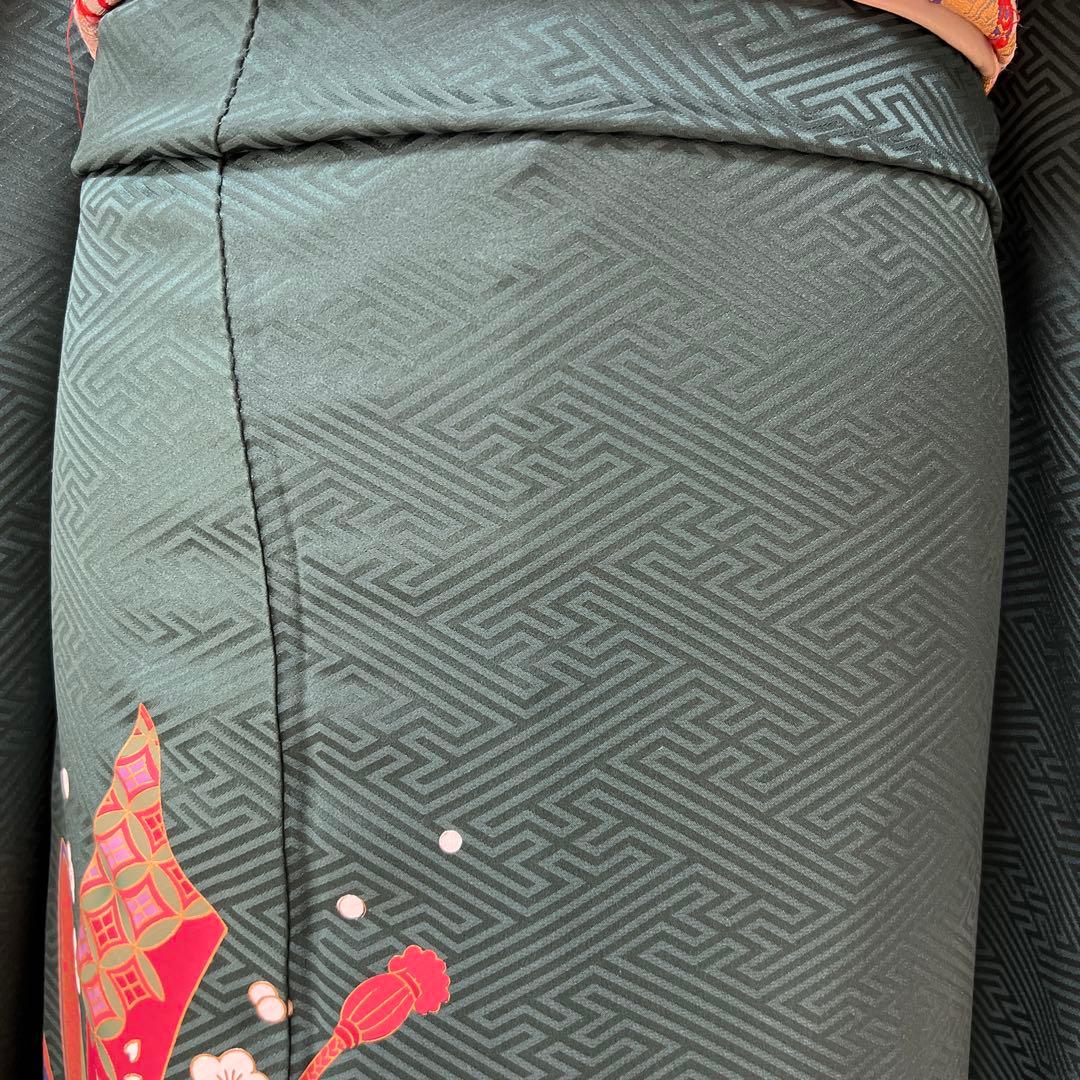 387 振袖フルセット 正絹 深緑 グリーン 金彩 暈し染め ゆったり XL