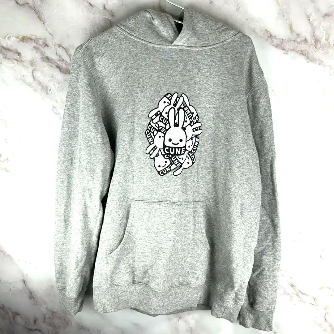 CUNE グレー バッグプリント　フード付きパーカー　フーディー
