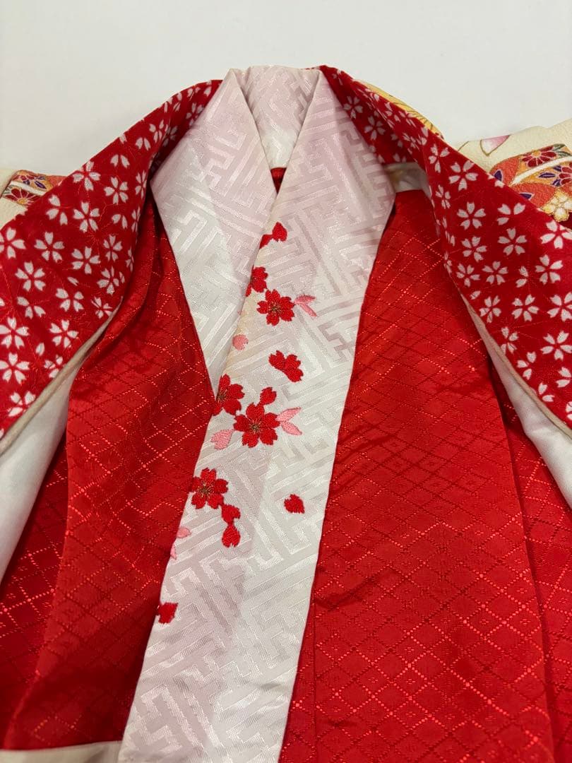 七五三　3歳女の子　着物・袴セット　ひさかたろまん　手鞠　アイボリー　八重桜