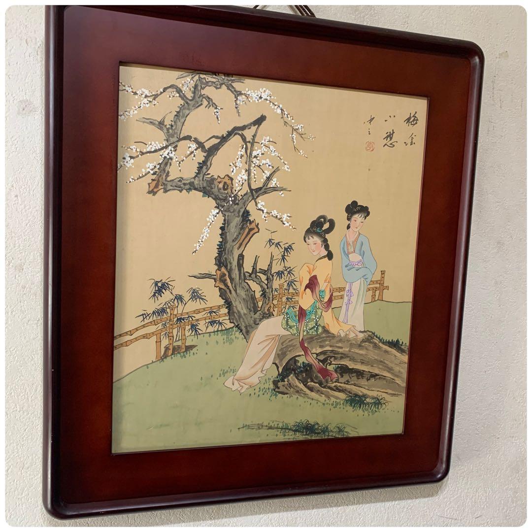 中国美術　絵画　絹本肉筆画　美人画　アンティーク　落款あり