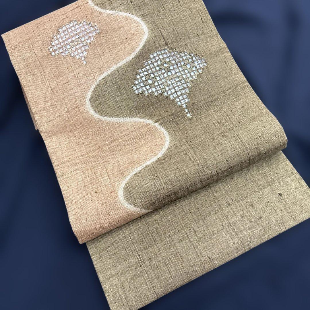 生紬 汕頭刺繍 名古屋帯 未使用 ご購入者❣️