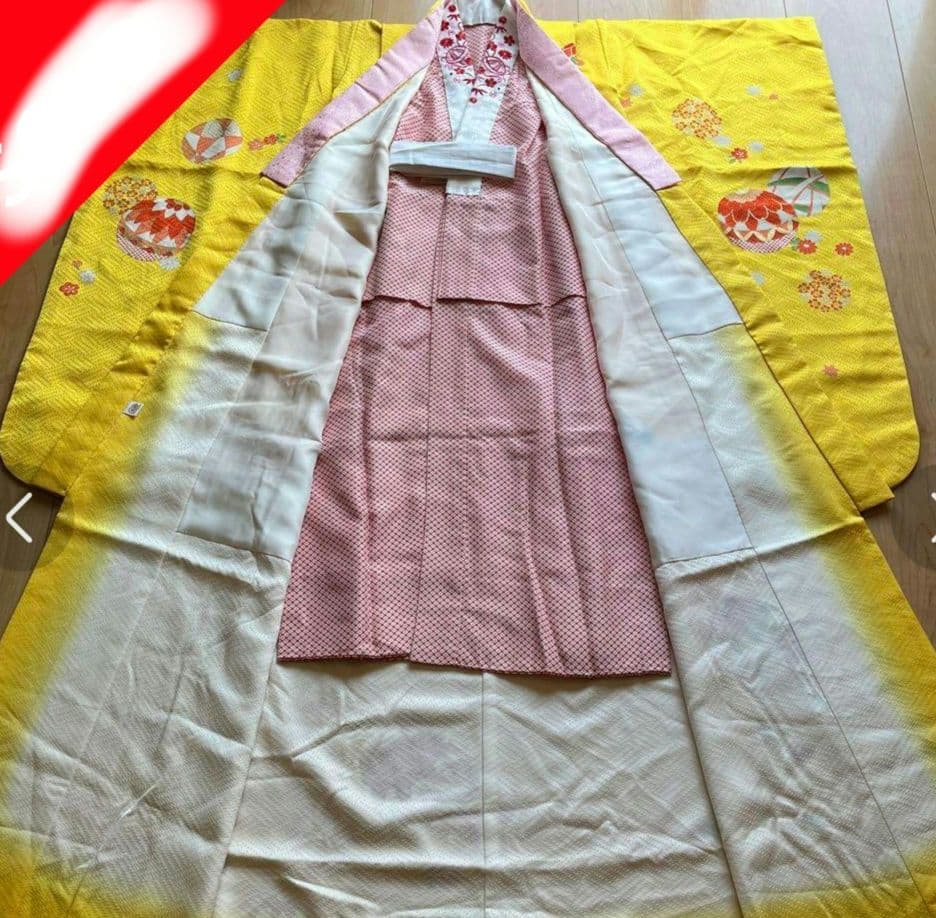 正絹　ぎんざ秀粋　黄色 7歳　七五三着物セット　和装小物　結び帯