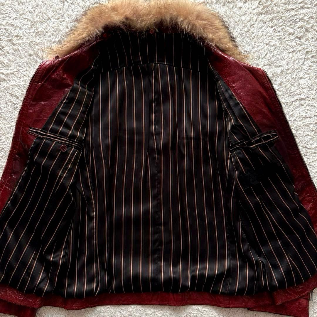 ★本革 Lサイズ★ A.S.M ライダース ダブルジップ ラクーンファー