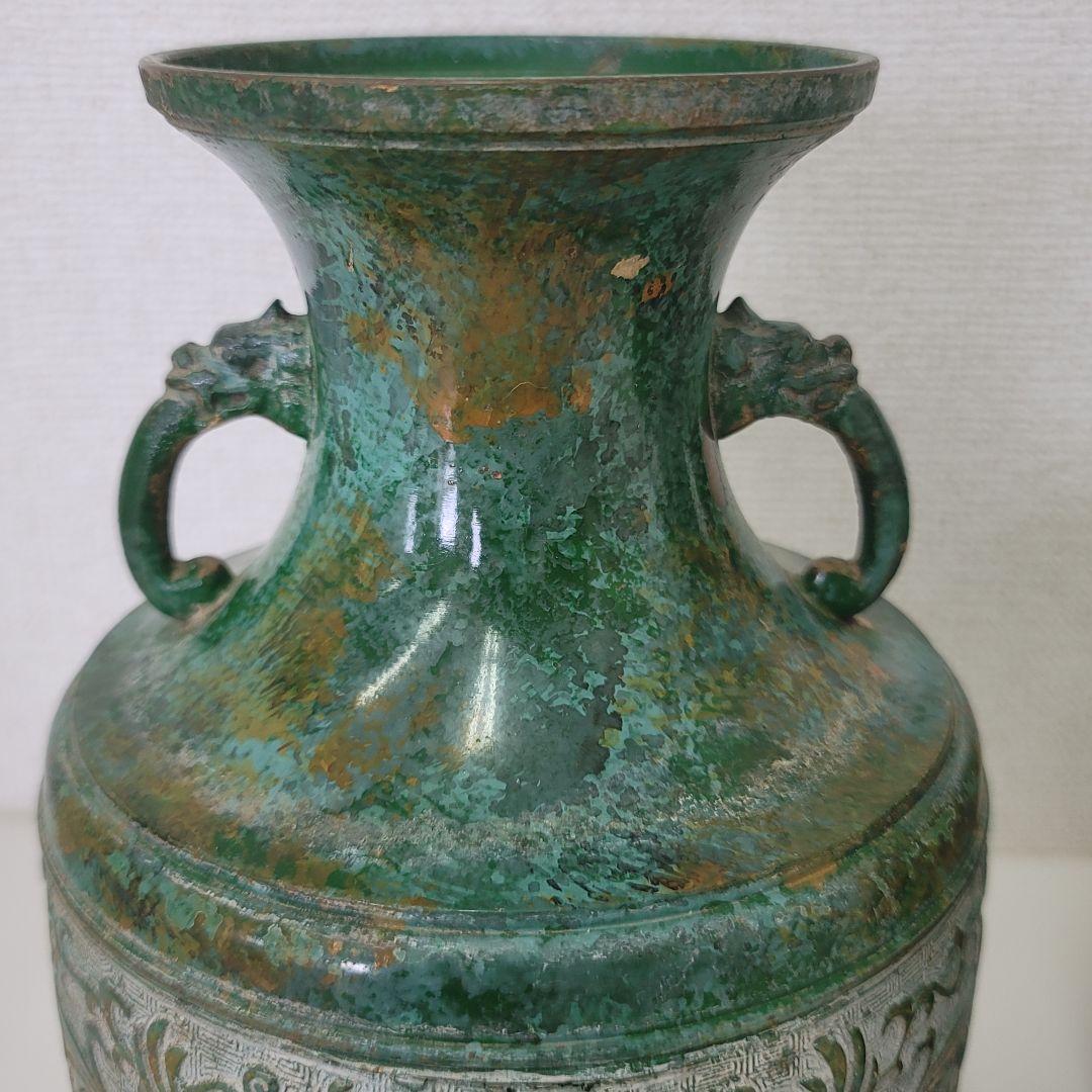 青銅器 花瓶 2個セット 鳳凰 緑色 アンティーク 緑色