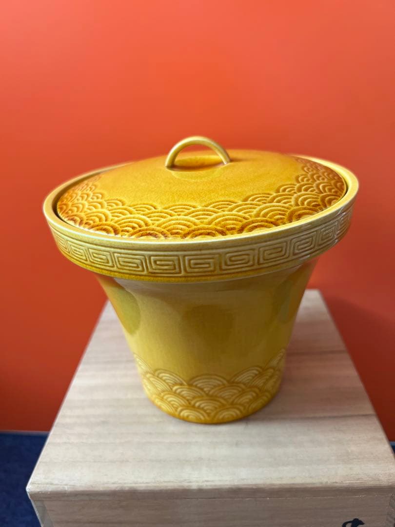 1493  十三代　横石嘉助　長崎三彩　波彫文　水指　茶道具　未使用