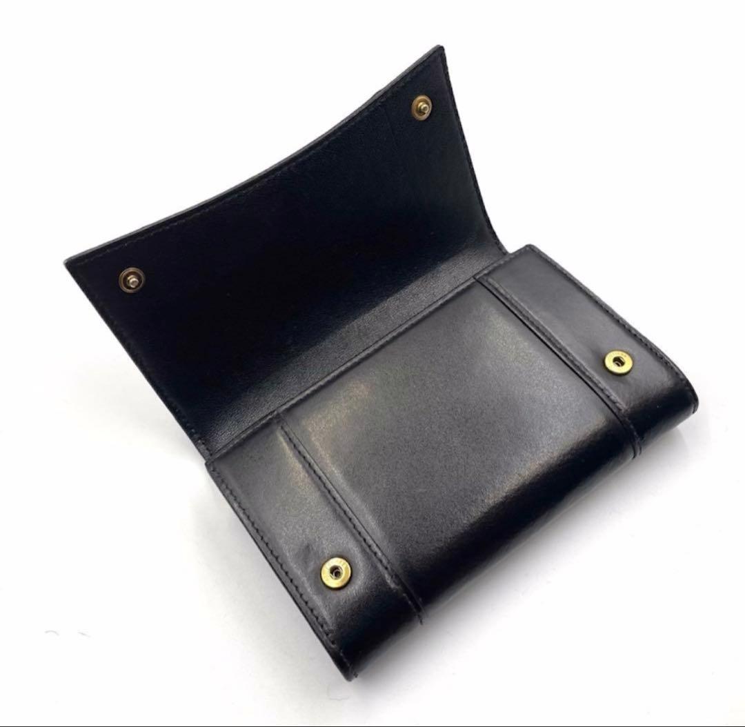 《超美品》バレンシアガ 二つ折り財布 ロゴ金具 本革 レザー ゴールド金具 黒系