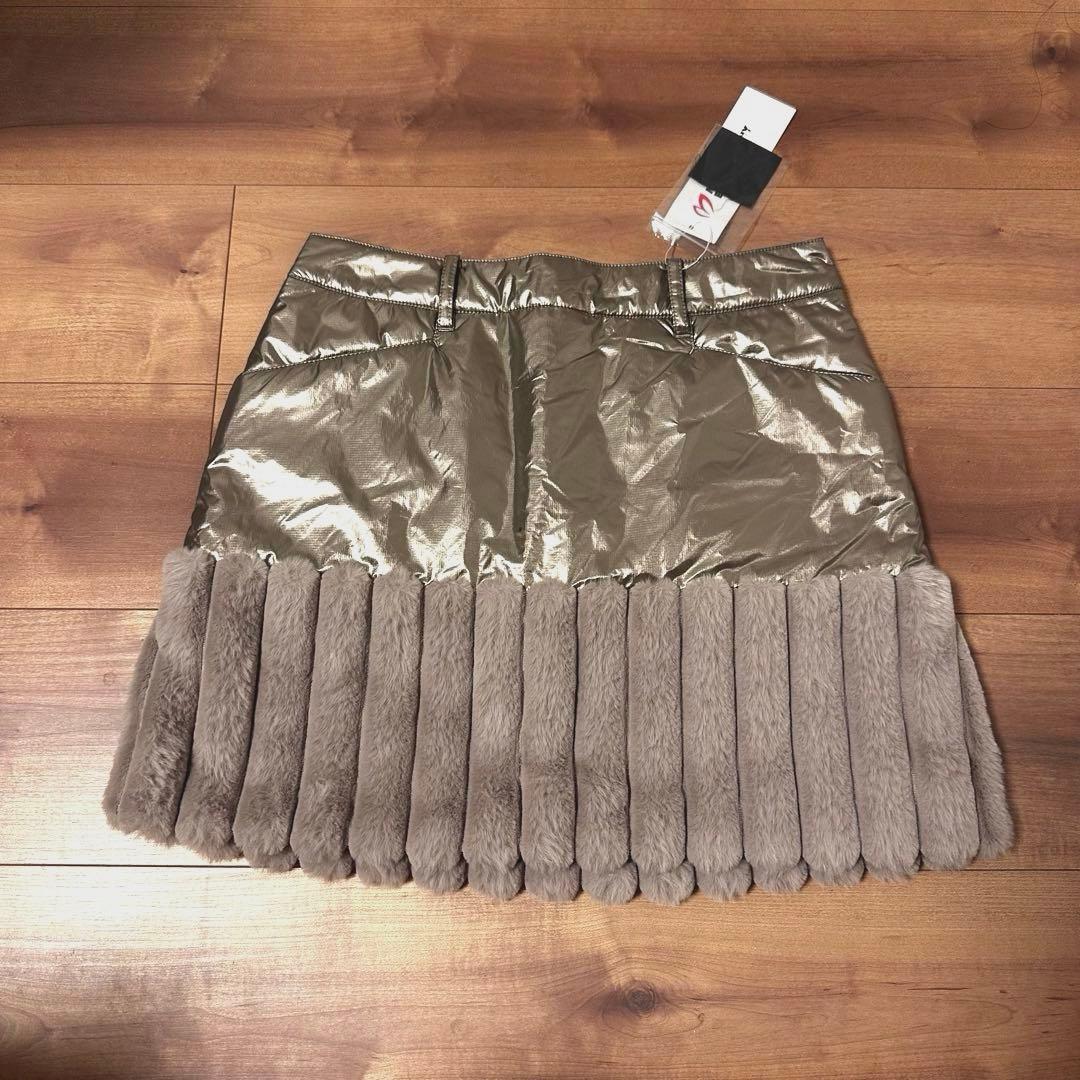 ファー付き　中綿スカート　保温　サイズ1 メタリックベージュ　新品　秋冬　真冬