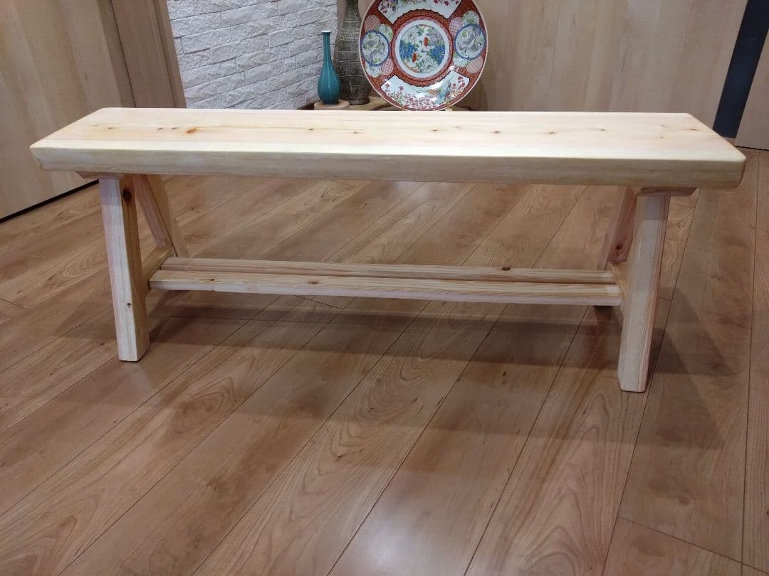 檜のベンチ51　値下げ❕耳付き、幅広で座りやすく、総檜造り、リビングや食卓に❕