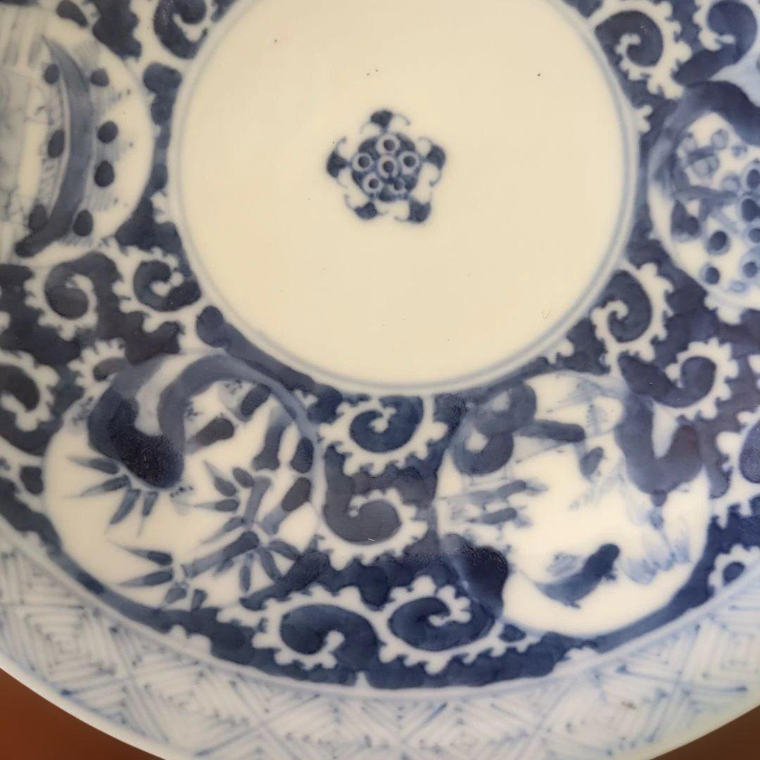 骨董　染め付け　18cm　陶器 中皿　皿　取り皿　窓丸紋　5枚〜