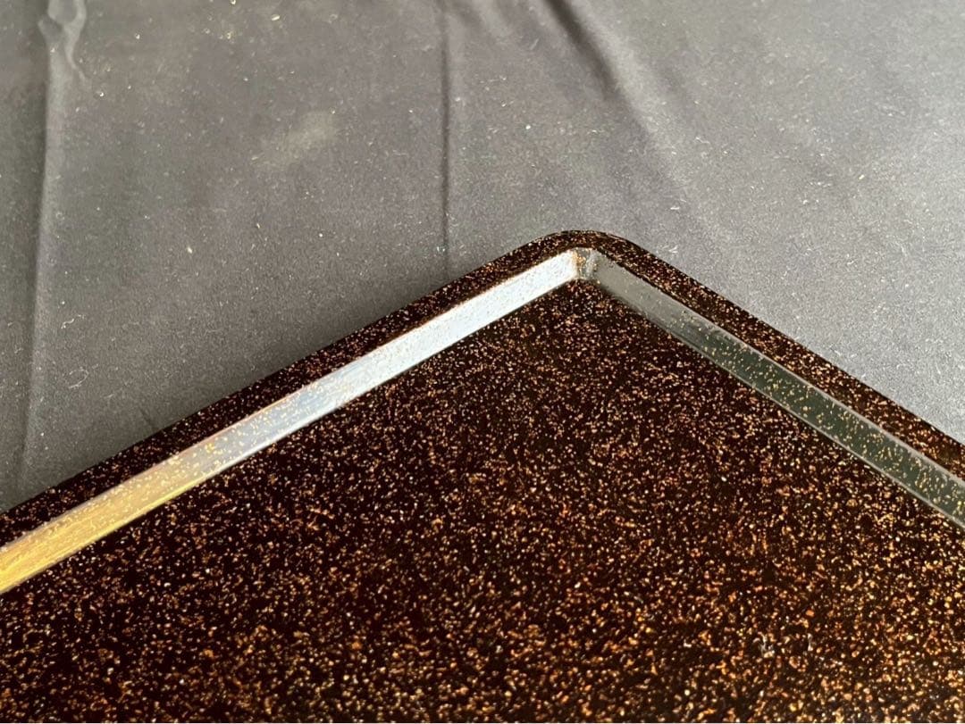 時代漆器 市松蒔絵 黒塗 内梨地 五段重箱 二枚蓋 合蓋三枚付 共箱 / 輪島塗