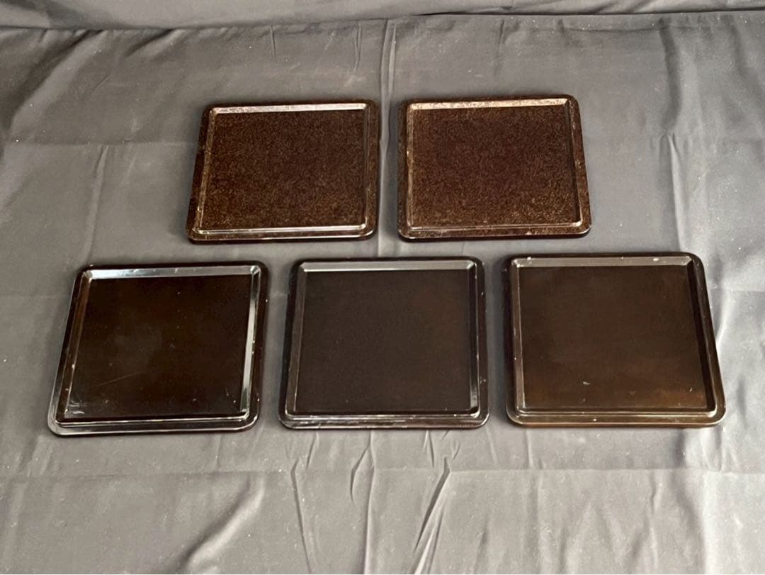 時代漆器 市松蒔絵 黒塗 内梨地 五段重箱 二枚蓋 合蓋三枚付 共箱 / 輪島塗