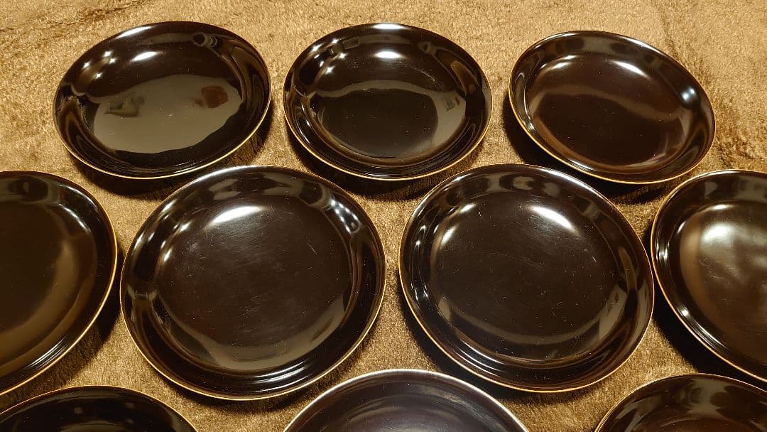 輪島塗　漆器　栗色　中皿　菓子皿　蔵出し　１０客