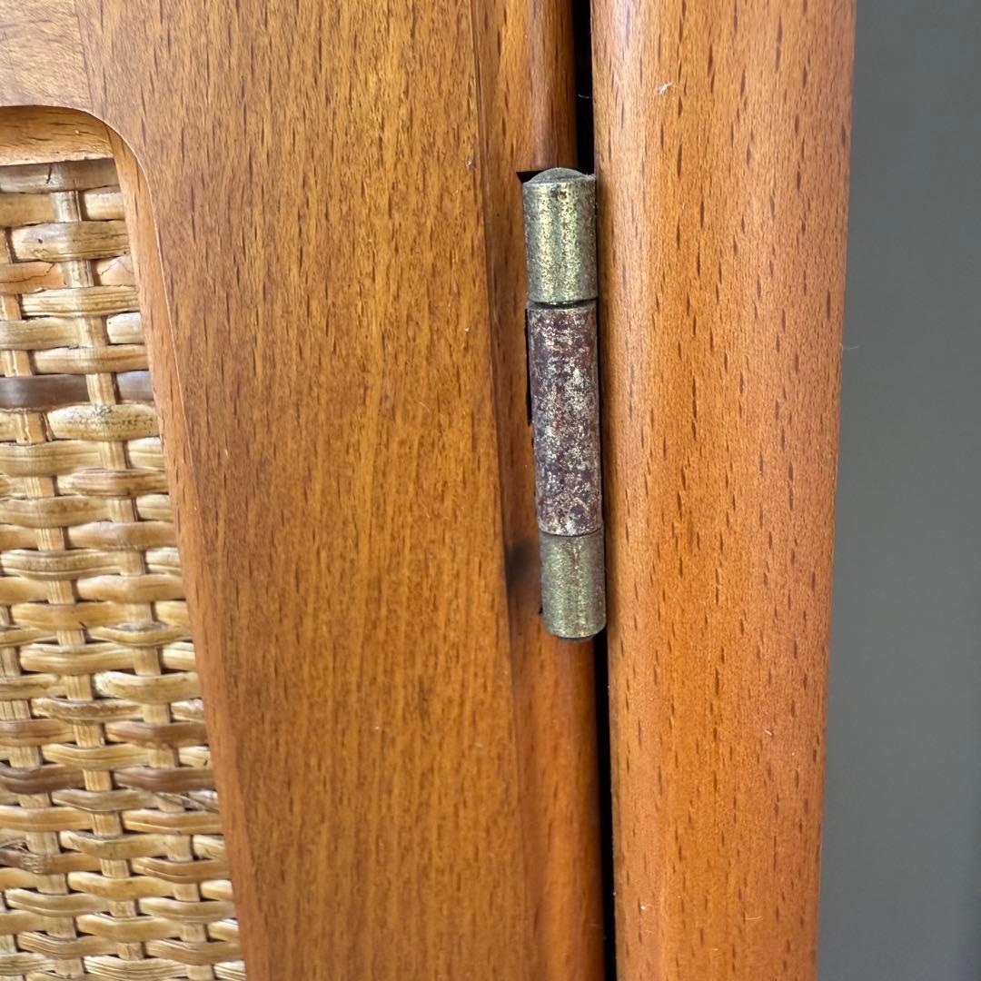 カリモク　ラタン　木製電話台・ファックス台 引き出し付き