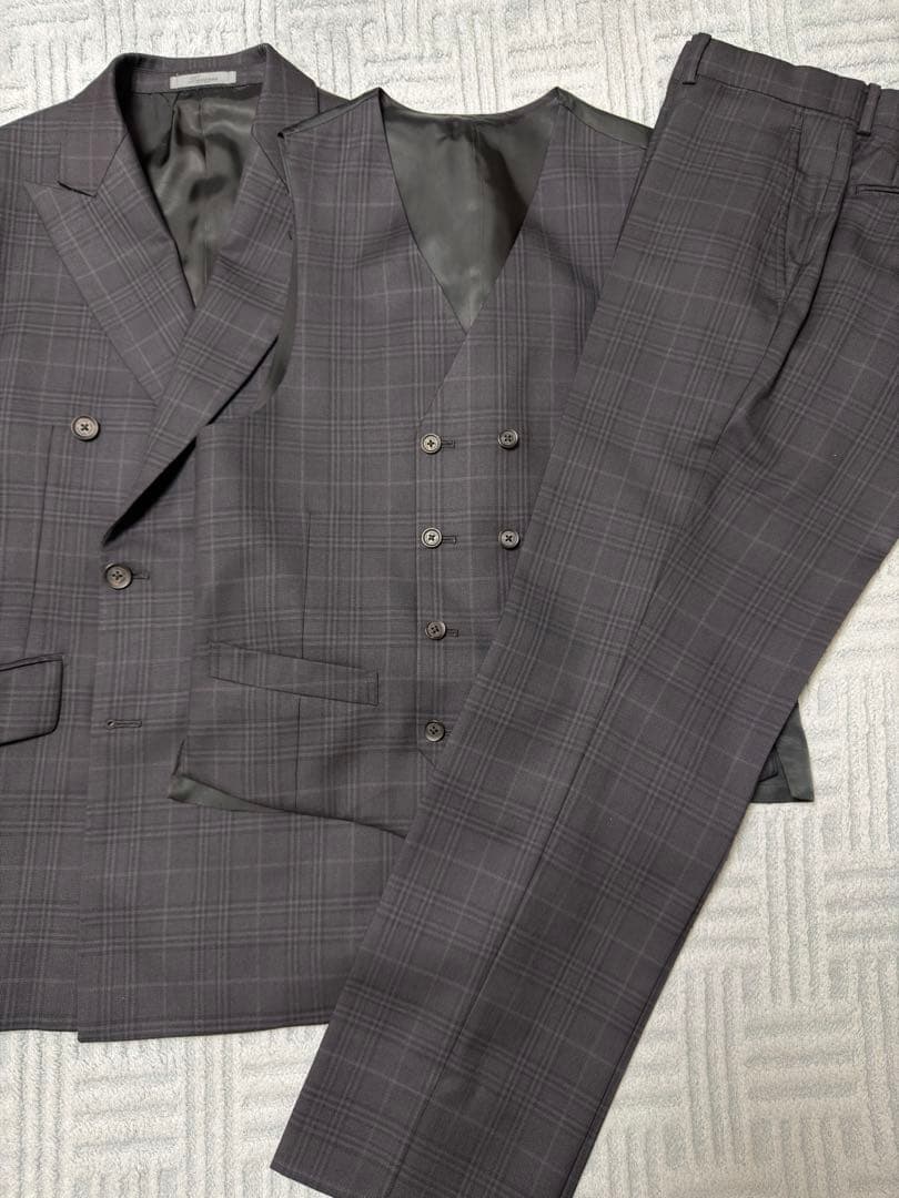 訳あり TENORAS ティノラス 黒 ダブル チェック 3ピース