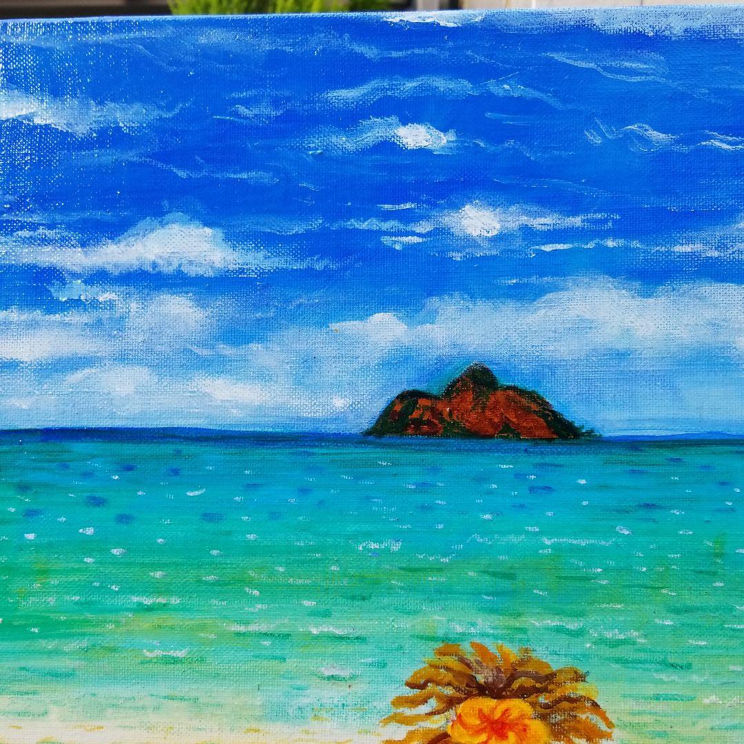 油絵　マミ ラニカイビーチを楽しむキュートな犬たち　大きいキャンバス