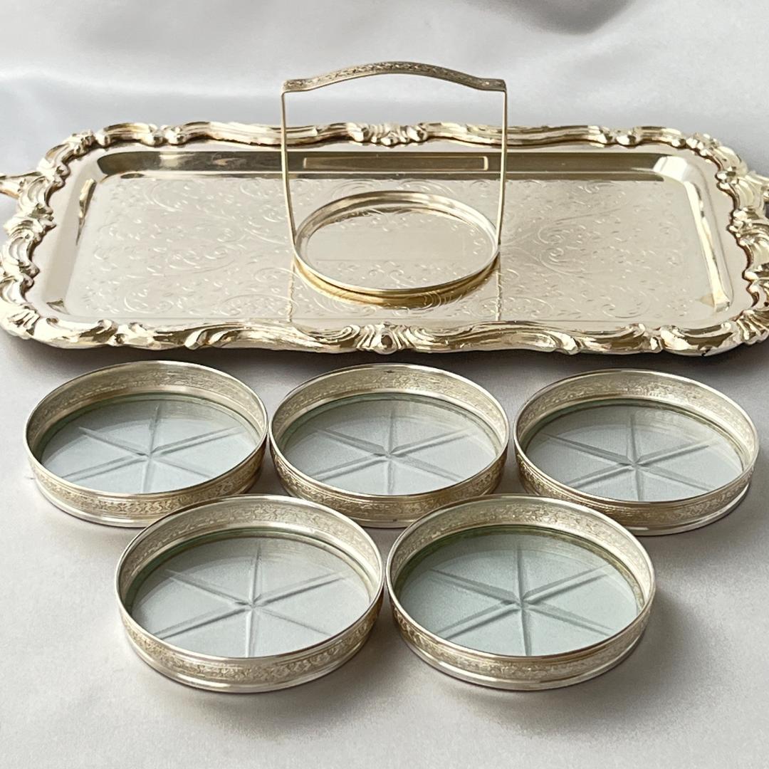 【純銀 / ガラス】ワイングラスコースター 5枚 スターリングシルバー ホルダー
