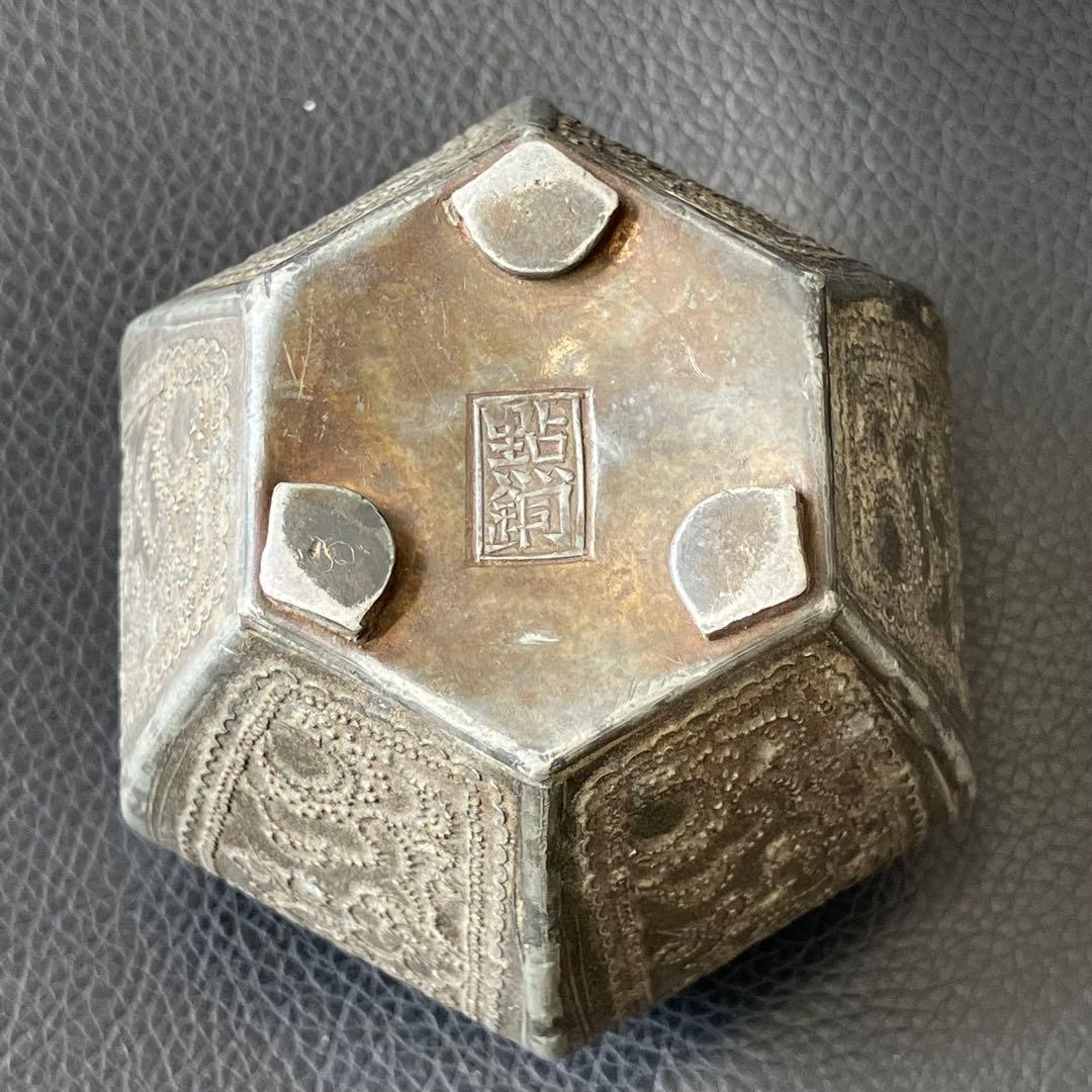 中国美術 茶道具 錫製 茶葉入れ 點銅 古錫製 六角大茶入茶壷