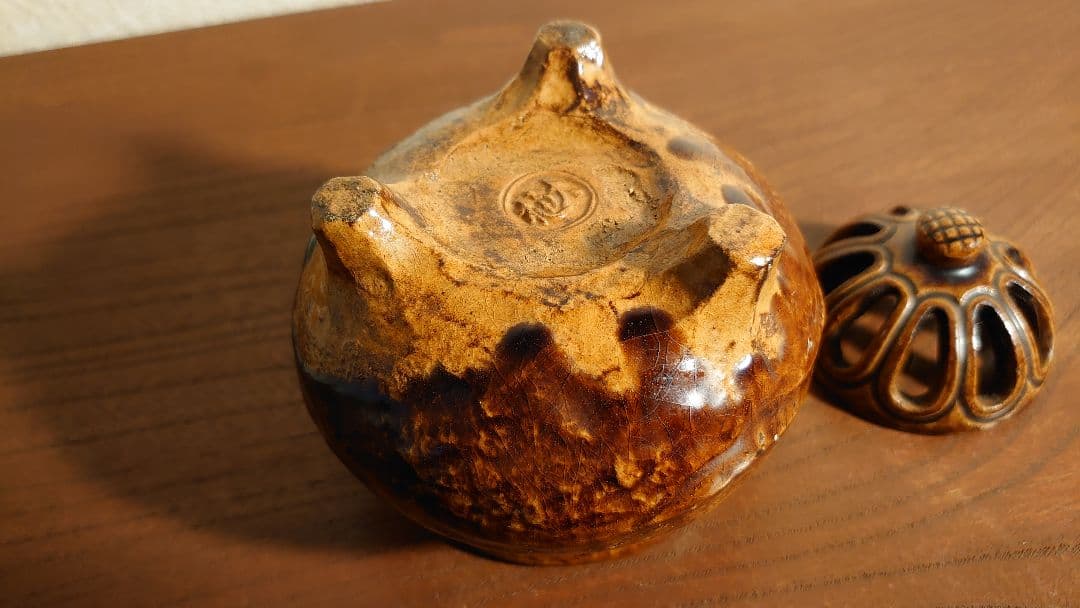 大樋焼　九代　大樋長左衛門　飴釉　香炉　共箱　アンティーク大樋焼　時代香炉　１客