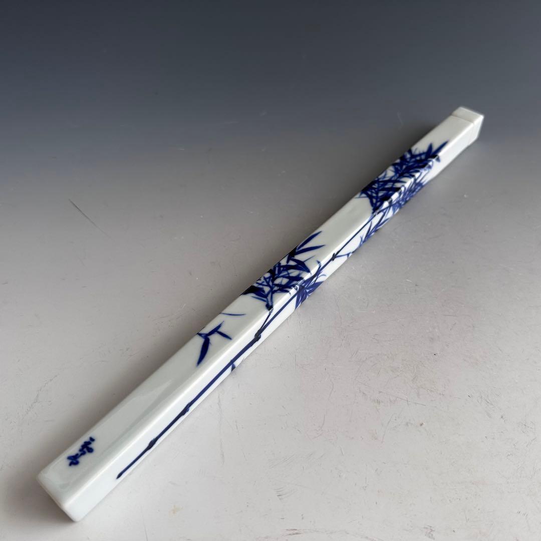 香道具　染付　竹絵　香筒　御室焼　和善　共箱　陶芸　線香入　煎茶道具