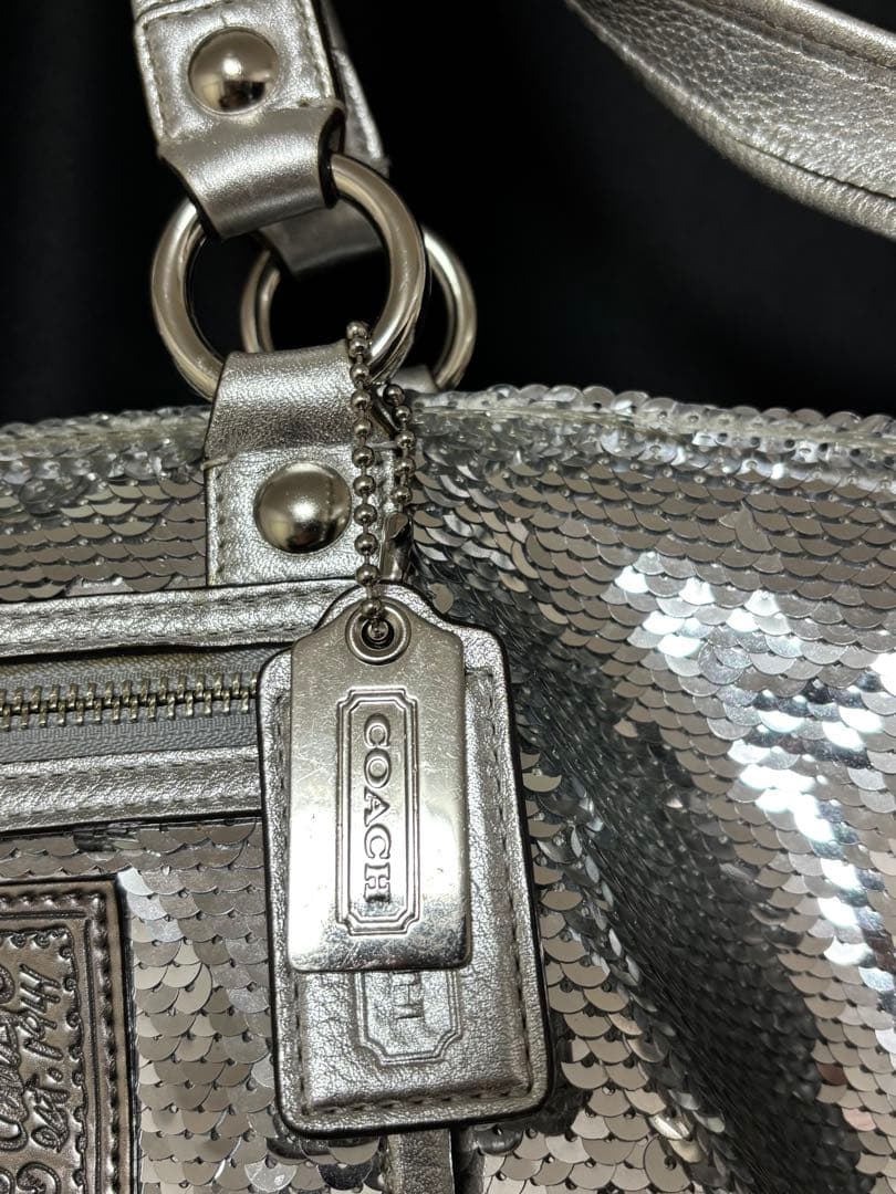 COACH コーチ ポピー ショルダーバッグ スパンコール シルバーPOPPY