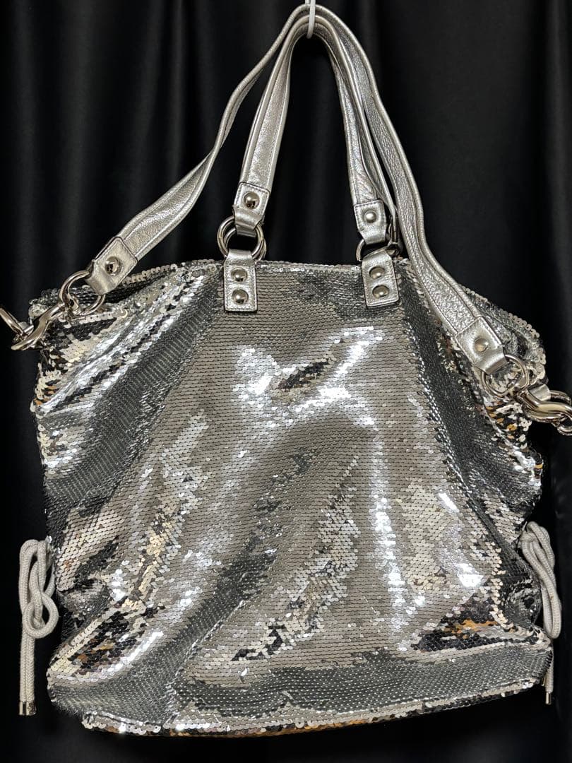 COACH コーチ ポピー ショルダーバッグ スパンコール シルバーPOPPY