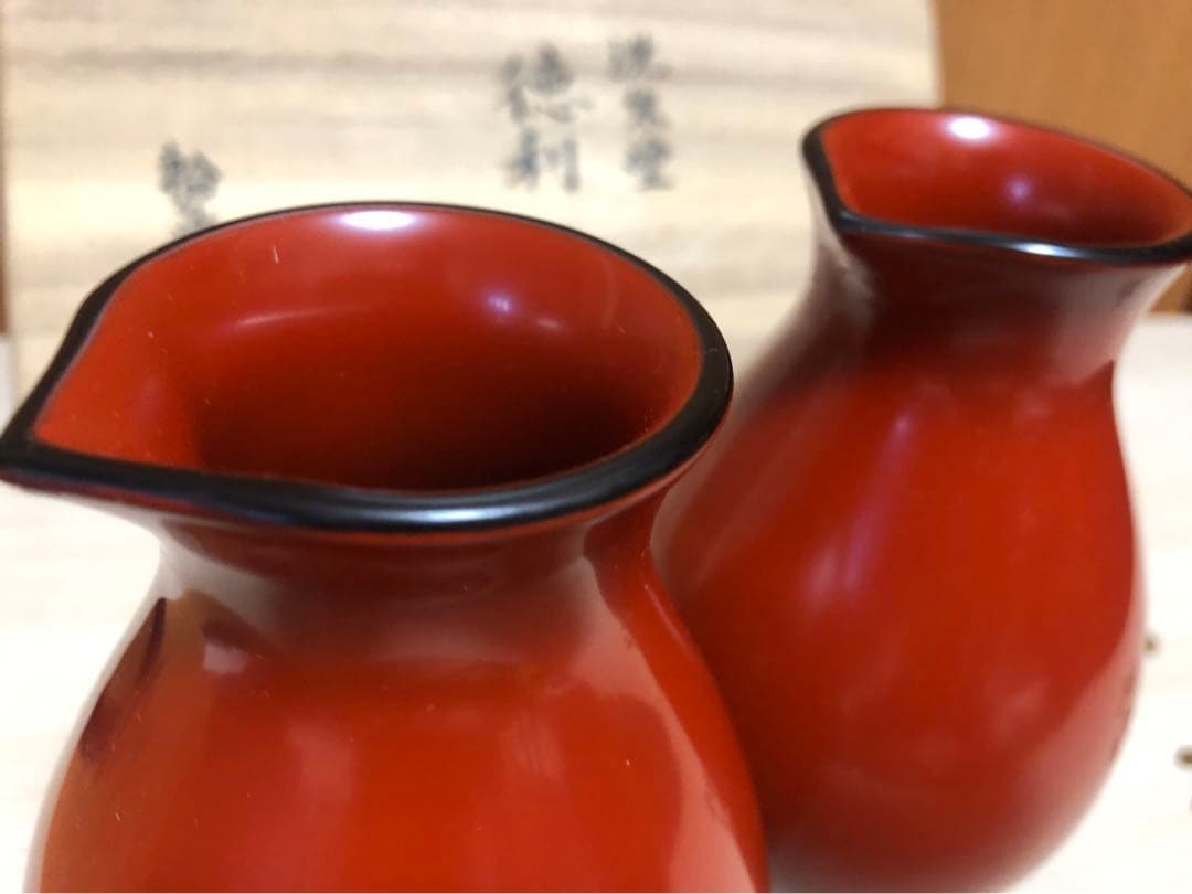 輪島塗　朱色の徳利2本セット