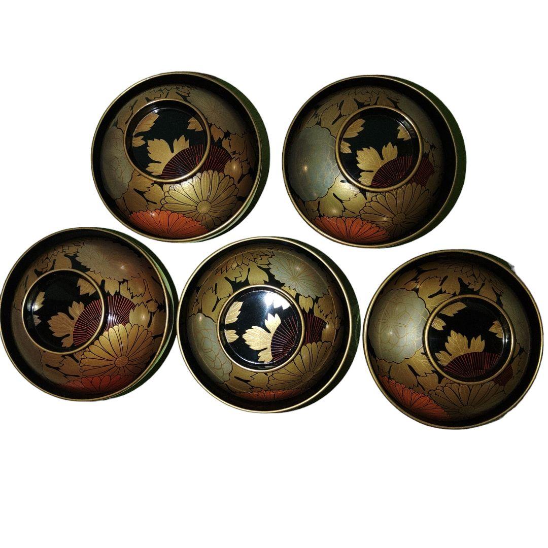 輪島塗　金薪絵菊花文蓋付椀　木胎漆器