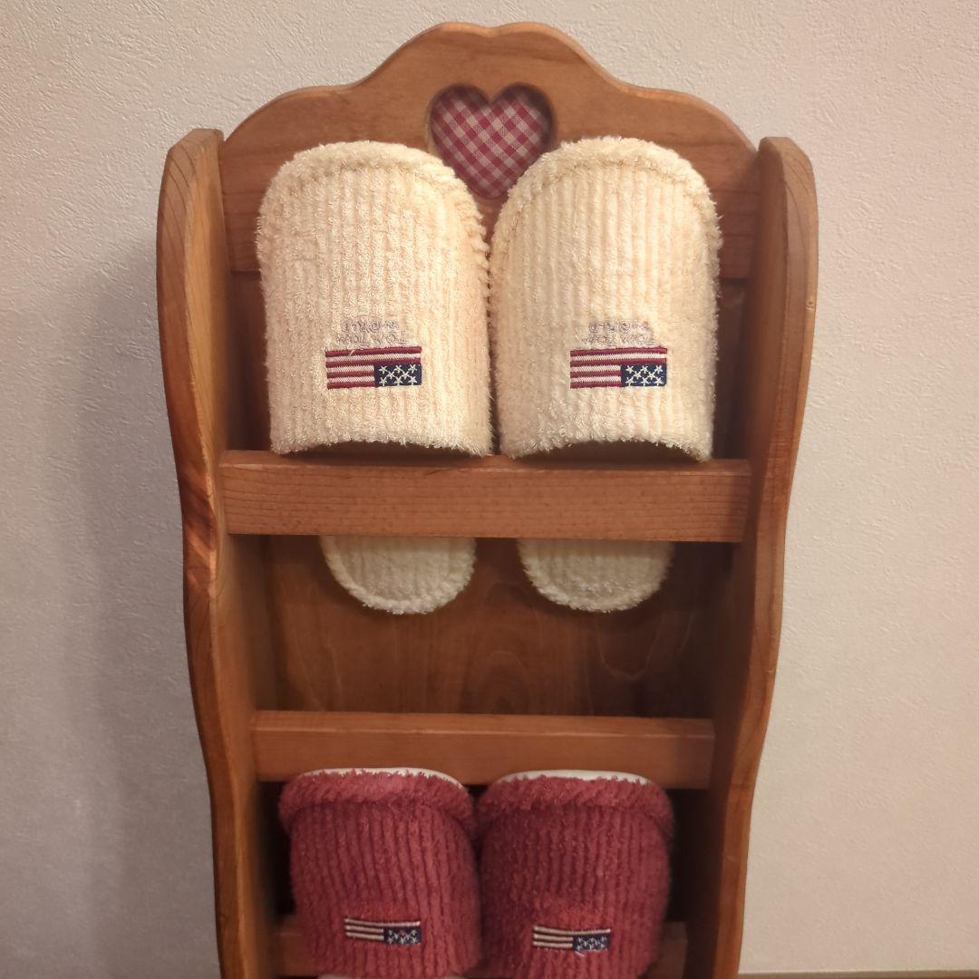 カントリー家具　木製　スリッパラック ハート