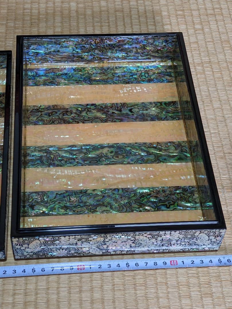 ♦木製 花唐草 蝶文様 極細密 螺鈿装飾細工 飾り箱 文箱 類品なし 一点物