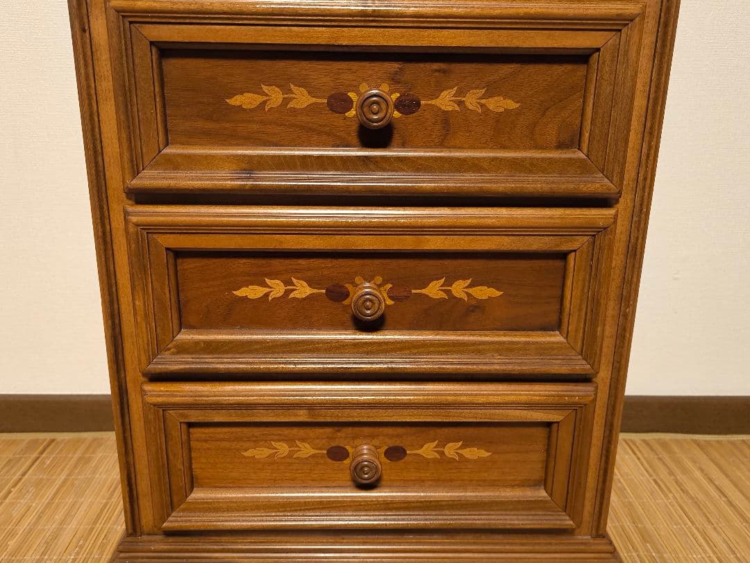 モービルハウス　イタリア家具　電話台　3段チェスト　象嵌　アンティーク　花台