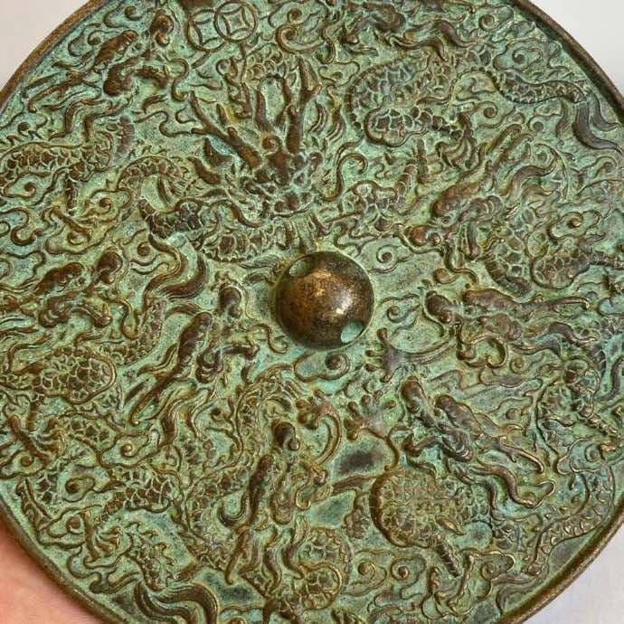 銅製 九龍戯珠 銅鏡 圧腰鏡 九龍護身鏡 婚儀円鏡 置物