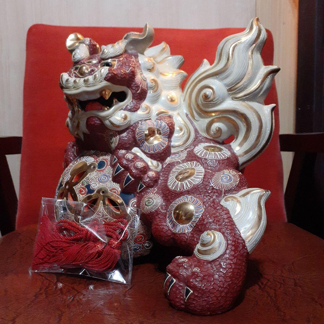 九谷焼　唐獅子　玉乗り獅子　美品