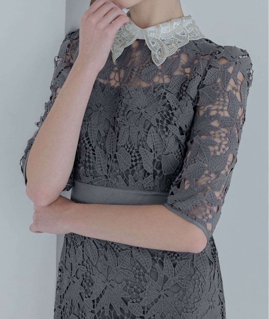 【LEJA】花柄Aラインドレスワンピース美脚効果結婚式 パーティードレス