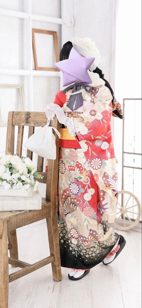 七五三用子供着物 女の子　7歳　正絹　アンティーク着物　130