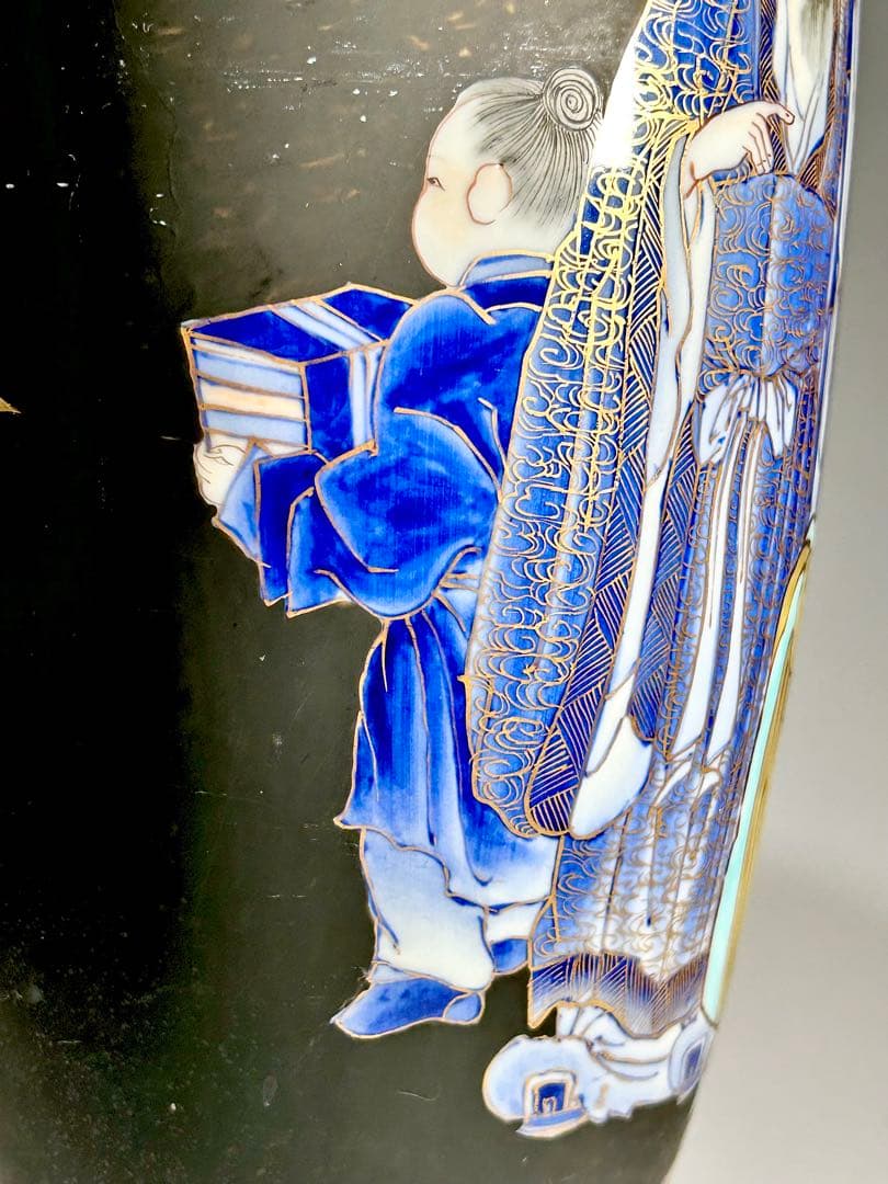 明治初期 香蘭社 褐地色絵竹林賢人図花瓶 有田焼 伊万里