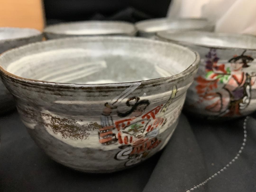 大津絵　数茶碗　10客　与し三造　共箱付き