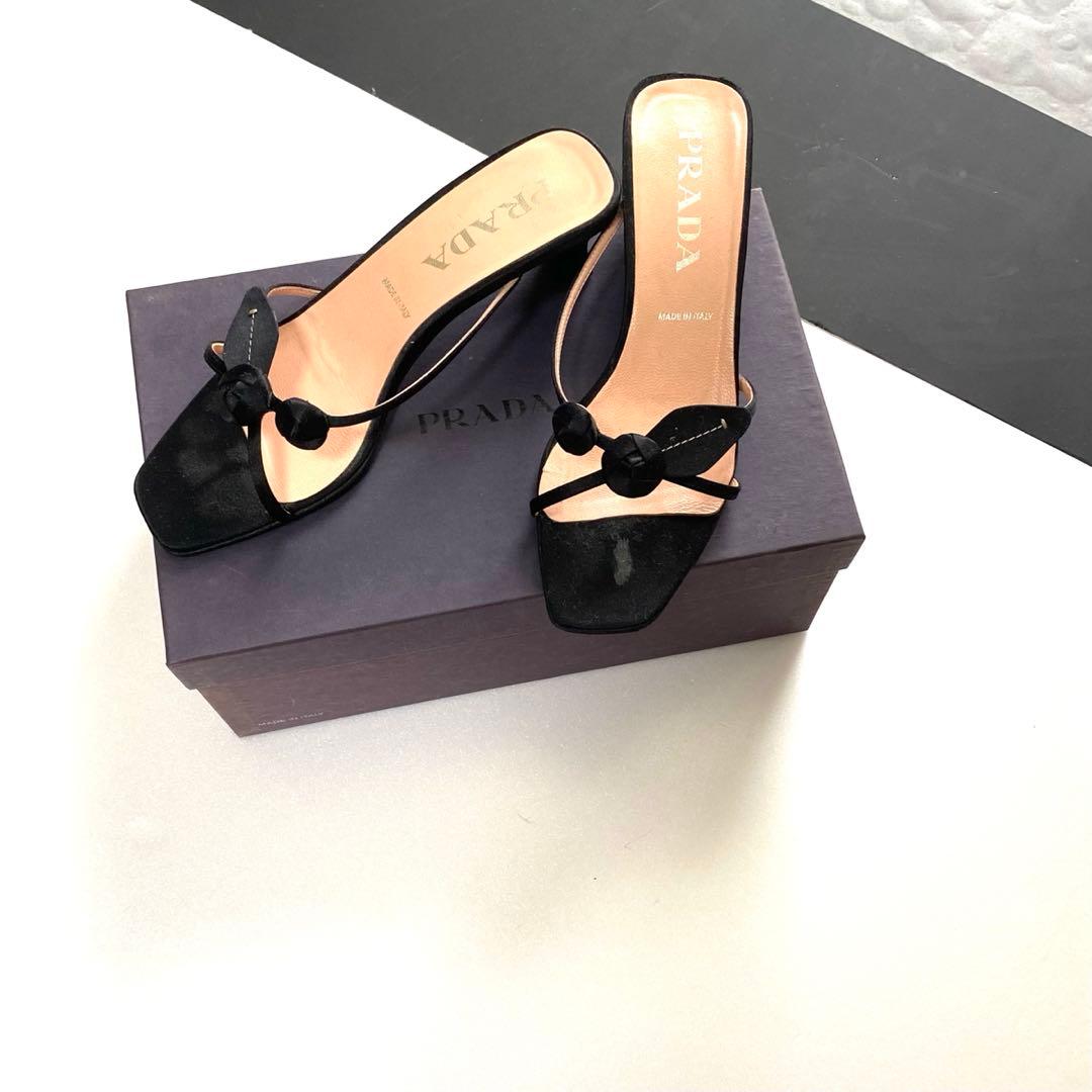 PRADA プラダ　サンダル　23.5 ミュール　黒　バラ　お花モチーフ　37