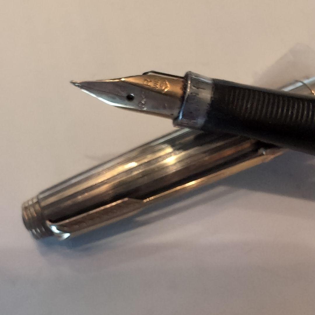 PARKERシルバー ストライプデザイン 万年筆 ペン先18K