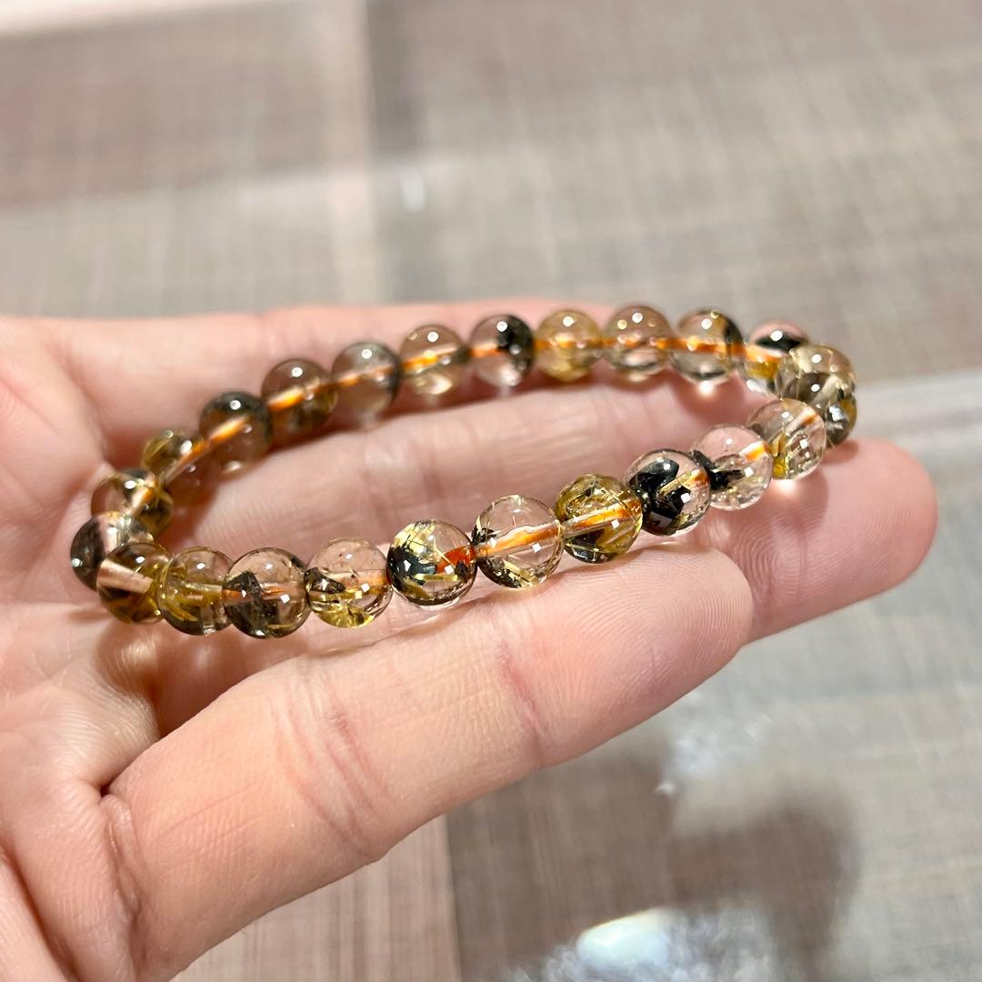金運強　太陽放射ルチルブレスレット　ヘマタイト　ルチルクォーツ　9