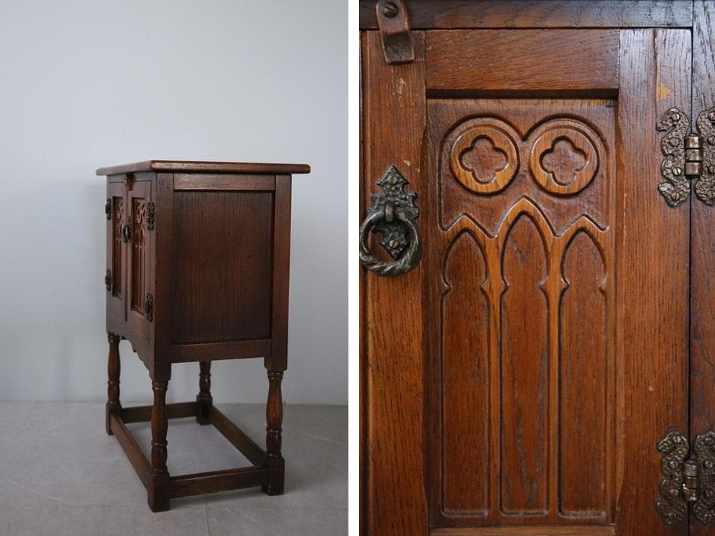 英国アンティーク木製カップボード/キャビネット/キッチン収納/飾り棚91-171