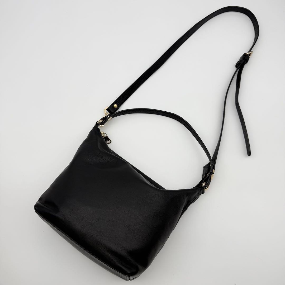 ラシット ソフトレザーシンプルショルダーバッグ 2way ブラック 日本製 牛革