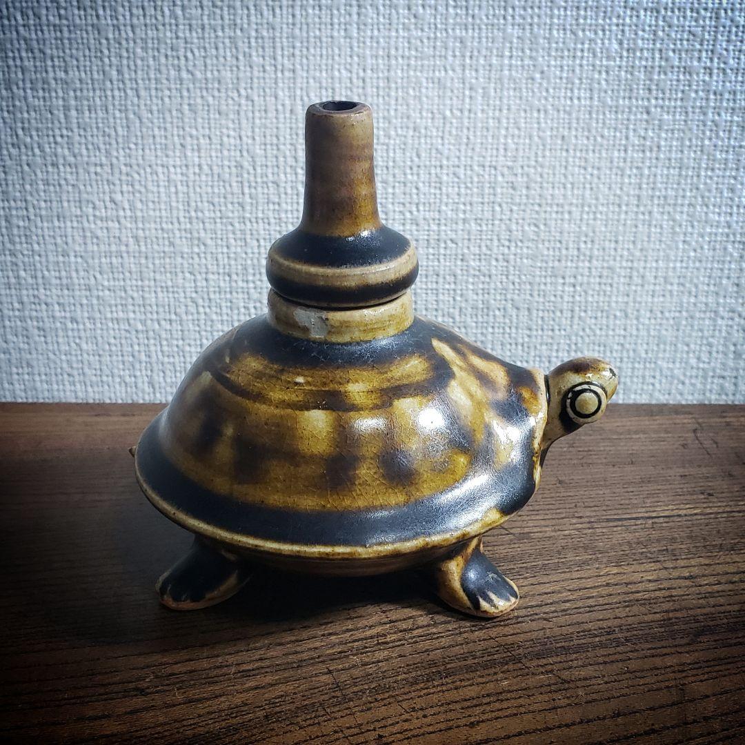 油燈　油壺　油灯　オイルランプ　陶器　亀　珍品　一輪挿し　花器　花瓶
